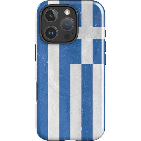 Greece Flag Distressed iPhone 16 Pro Magsafe Impact Case